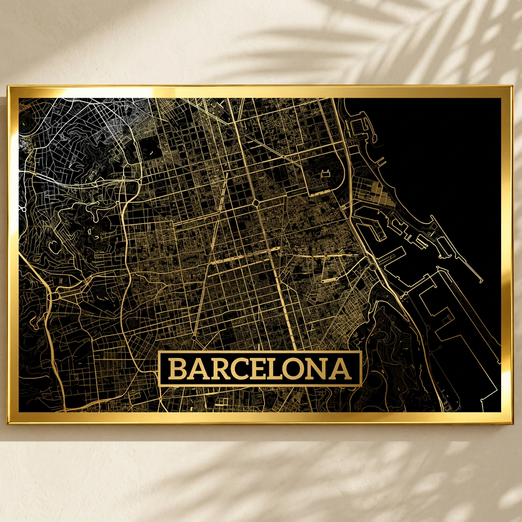 Barcelona metallic map